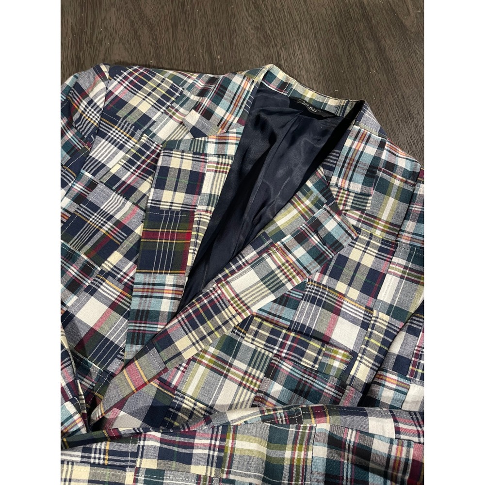 Jos. A. Bank Mens 44R Madras Patchwork Plaid Cotton Sport Coat Blazer
